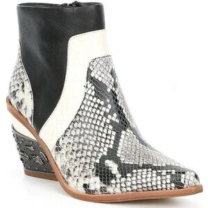 Gianni Bini Eviee Black & White Snakeskin Shootie Ankle Boot with Color Block